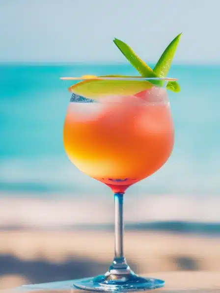cocktail on the beach blurred background